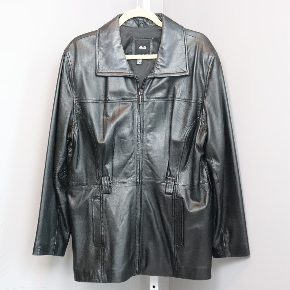 JLC New York Black Leather Jacket Women’s Large Zip Front‎ Outerwear